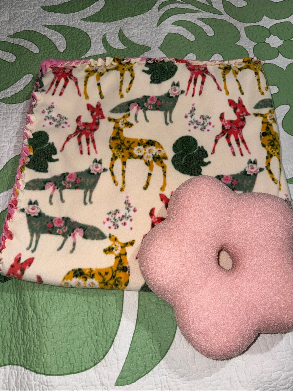 “Little Deer” Tourmaline infused Blanket Deer,fox & Floral patterns Fleece 53x53